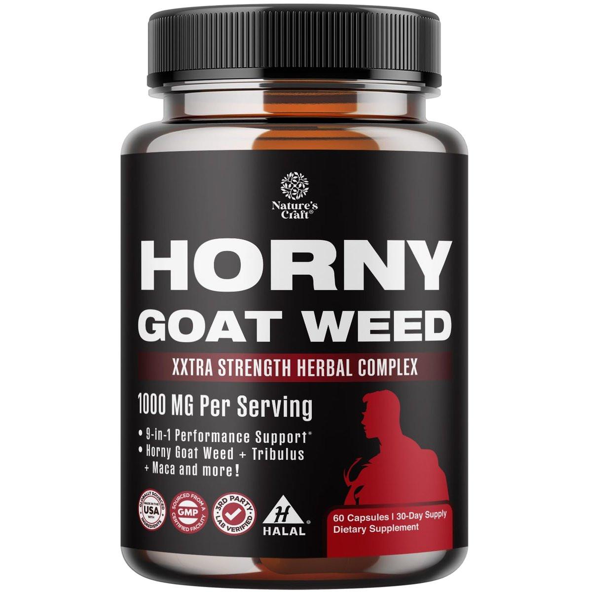 Horny Goat Weed for Men - Extra Strength Male Supplement with Black Maca Root, Tongkat Ali, Saw Palmetto & Panax Ginseng Extract for Stamina & Energy - 60 Count - görsel 1