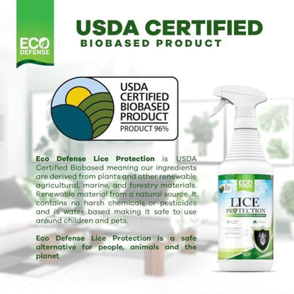 Eco Defense USDA Biobased Lice Spray for Furniture, Bedding, and Home - Natural Extra Strength Lice Treatment - Helps Keep Home Free of Lice