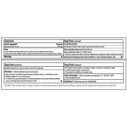 Globe Clotrimazole Antifungal Cream 1% USP (6 Pack) - 1 oz Each - Relieves Itching, Burning, Cracking & Scaling - Athlete's Foot, Jock Itch, Ringworm Treatment