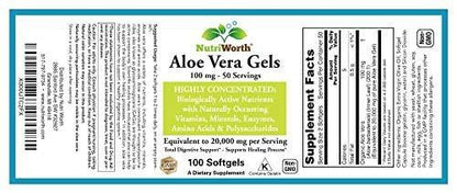 NutriWorth Aloe Vera Supplement (100 Softgels) 20,000mg Pure Gel Equivalency – Made with Organic Aloe Vera