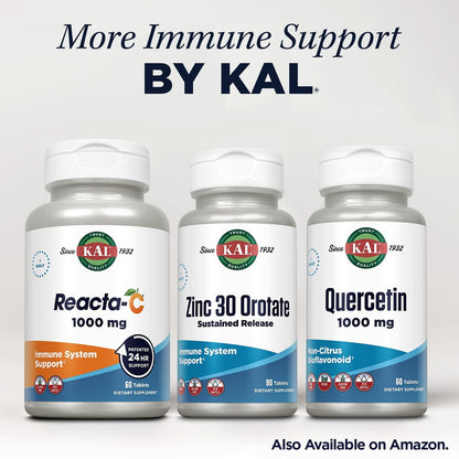 KAL Zinc Orotate 30mg, Sustained Release, Chelated Zinc Tablets, Immune Support Supplement, Protein Synthesis, Metabolism, Energy Support, Vegan, Gluten Free, 60-Day Guarantee, 90 Servings, 90 Tablets