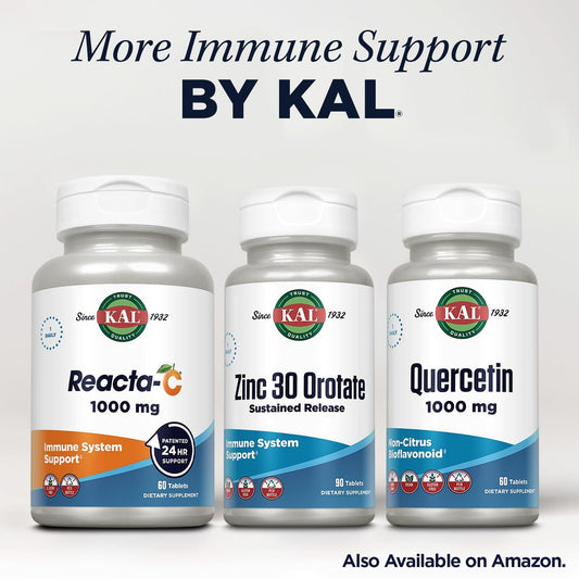 KAL Zinc Orotate 30mg, Sustained Release, Chelated Zinc Tablets, Immune Support Supplement, Protein Synthesis, Metabolism, Energy Support, Vegan, Gluten Free, 60-Day Guarantee, 90 Servings, 90 Tablets