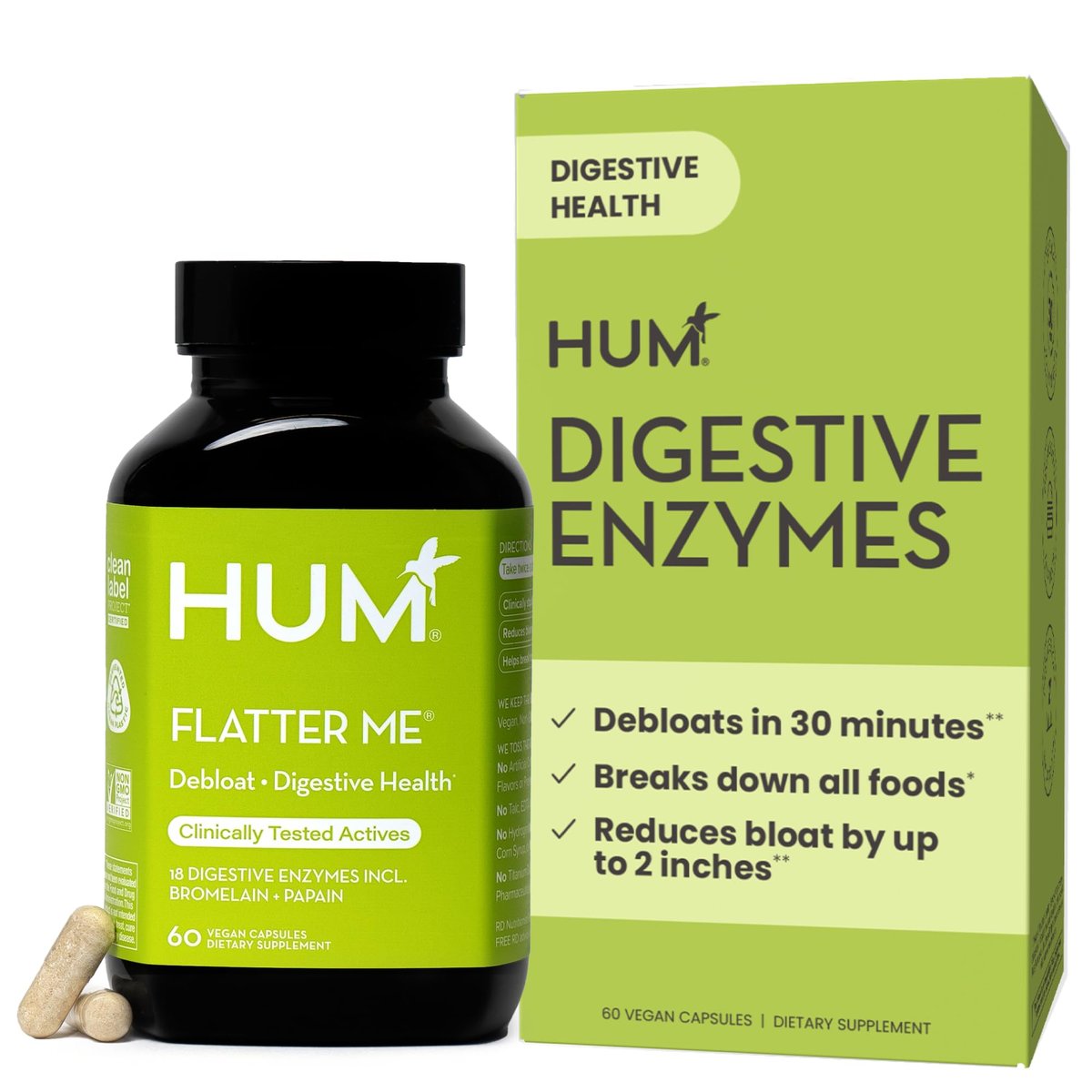 HUM Flatter Me Digestive Enzymes for Women & – Multi-Enzyme Blend: Contains a comprehensive mix of digestive – Image 1