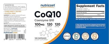 Nutricost CoQ10 100mg, 120 Vegetarian Capsules, 120 Servings - High Absorption, Vegetarian, Non-GMO, Coenzyme Q10