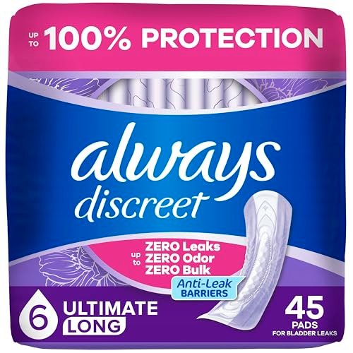 Always Discreet Adult Incontinence Pads for Women, Drier, 6 Drop Long Length, Extra Heavy Absorbency, Pads for Bladder Control Management, Bladder Leaks, & Postpartum Pads, 45ct - görsel 1