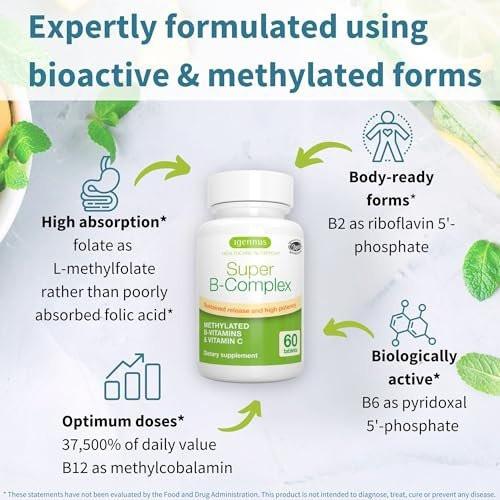 Igennus Super B-Complex Methylated B Vitamins - Sustained Release, Clean Label & High Absorption, with 5-MTHF Folate & Methyl B12, Energy, Mood & Cognitive Performance, Lab Verified, 60 Small Tablets - görsel 4