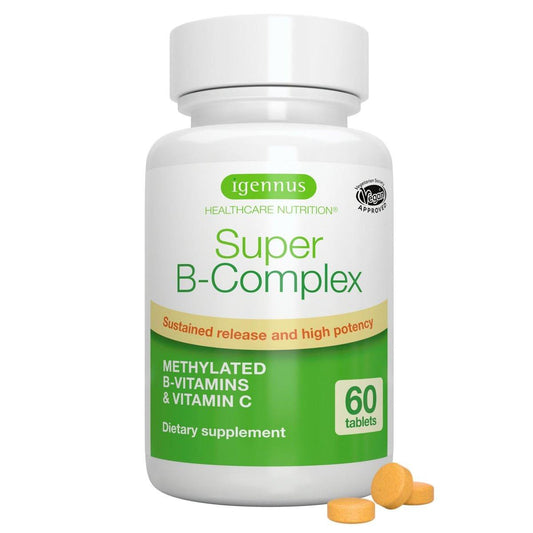 Igennus Super B-Complex Methylated B Vitamins - Sustained Release, Clean Label & High Absorption, with 5-MTHF Folate & Methyl B12, Energy, Mood & Cognitive Performance, Lab Verified, 60 Small Tablets