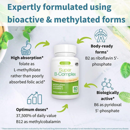 Igennus Super B-Complex Methylated B Vitamins - Sustained Release, Clean Label & High Absorption, with 5-MTHF Folate & Methyl B12, Energy, Mood & Cognitive Performance, Lab Verified, 60 Small Tablets