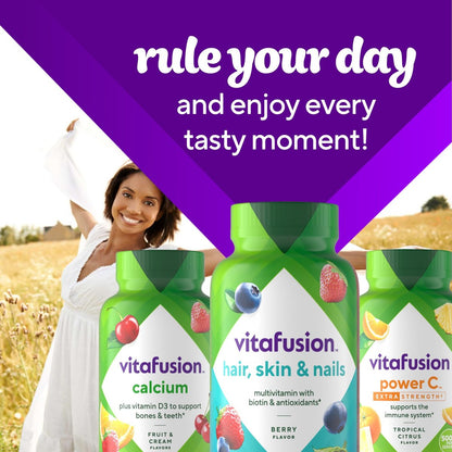 Vitafusion Gorgeous Hair, Skin & Nails Multivitamin Gummy Vitamins, plus Biotin and Antioxidant vitamins C&E, Raspberry Flavor, 135ct (45 day supply), from America’s Number One Gummy Vitamin Brand
