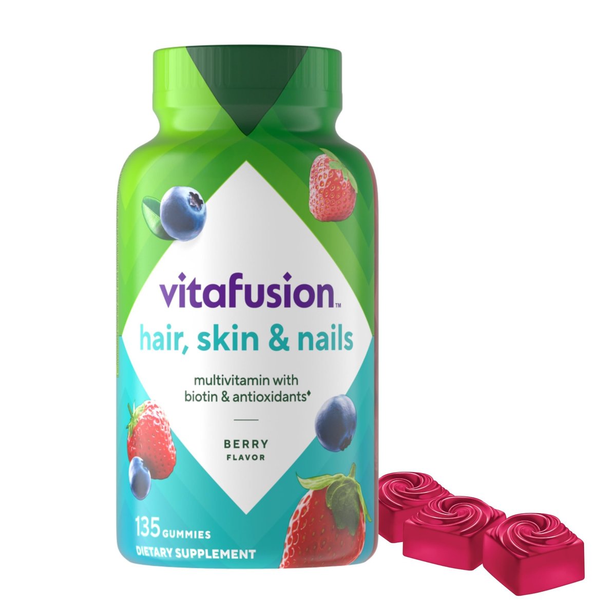 Vitafusion Gorgeous Hair, Skin & Nails Multivitamin Gummy Vitamins, plus Biotin and Antioxidant vitamins C&E, Raspberry Flavor, 135ct (45 day supply), from America’s Number One Gummy Vitamin Brand - görsel 13