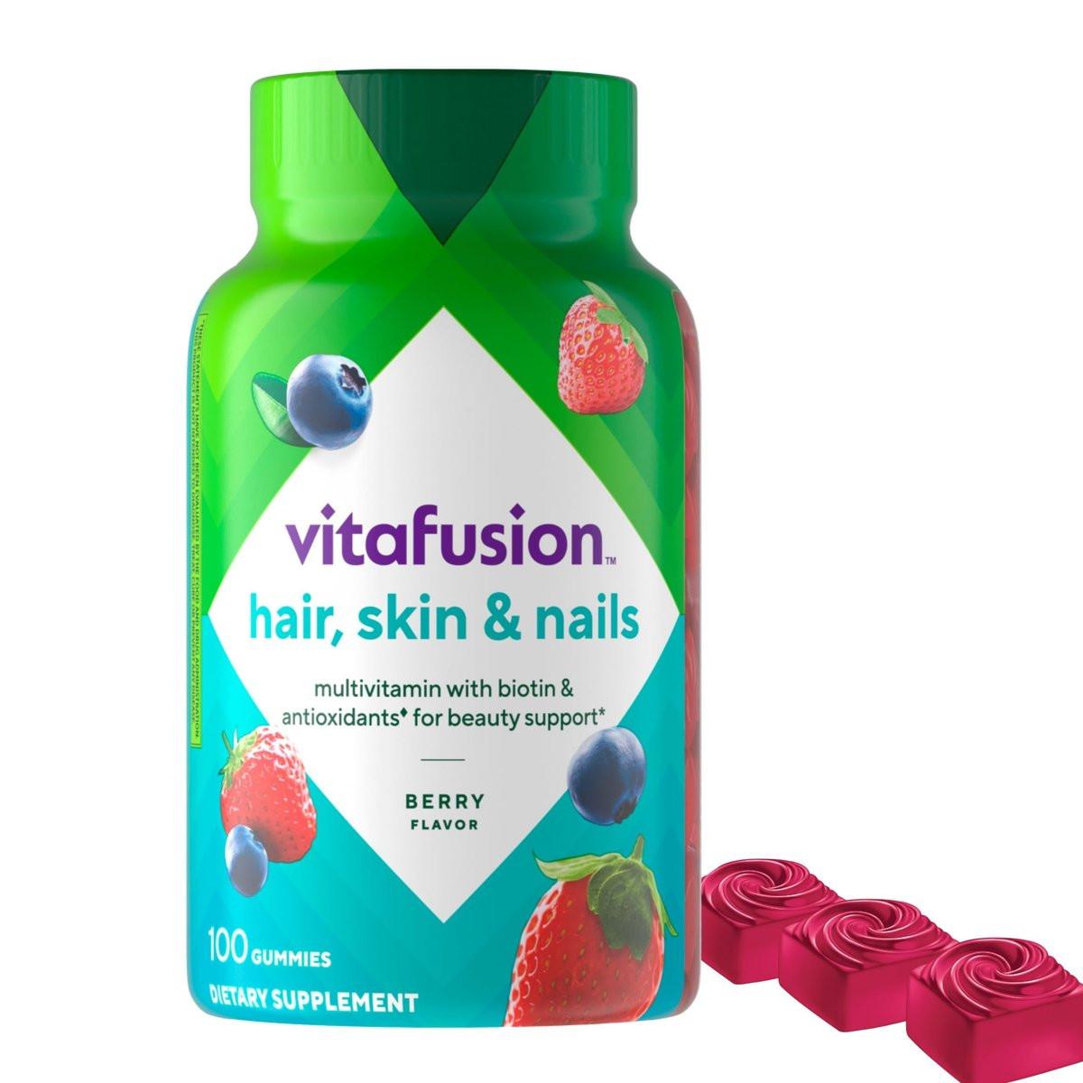 Vitafusion Gorgeous Hair, Skin & Nails Multivitamin Gummy Vitamins with Biotin and Antioxidant Vitamins C & E, Raspberry Flavor, 100 Count (33-Day Supply) - görsel 7