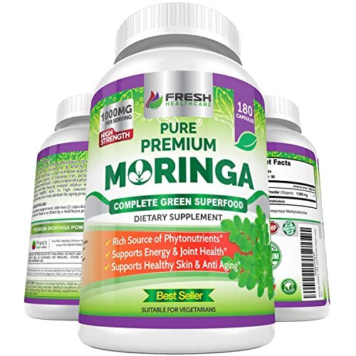 FRESH HEALTHCARE Moringa Capsules – 100% Pure Leaf Powder - 180 Pills, Non-GMO - 3 Month Supply - Complete Green Superfood for Energy, Skin, Immune & Gut Health Support - görsel 2