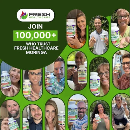 FRESH HEALTHCARE Moringa Capsules – 100% Pure Leaf Powder - 180 Pills, Non-GMO - 3 Month Supply - Complete Green Superfood for Energy, Skin, Immune & Gut Health Support