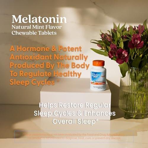 Doctor's Best Melatonin 5mg Chewables for Adults - Sleep Support for Men & Women, Melatonin Supplement 5 mg, Gluten Free, Vegan, Non GMO, Natural Mint Flavor - 120 Chewable Tablets - görsel 1