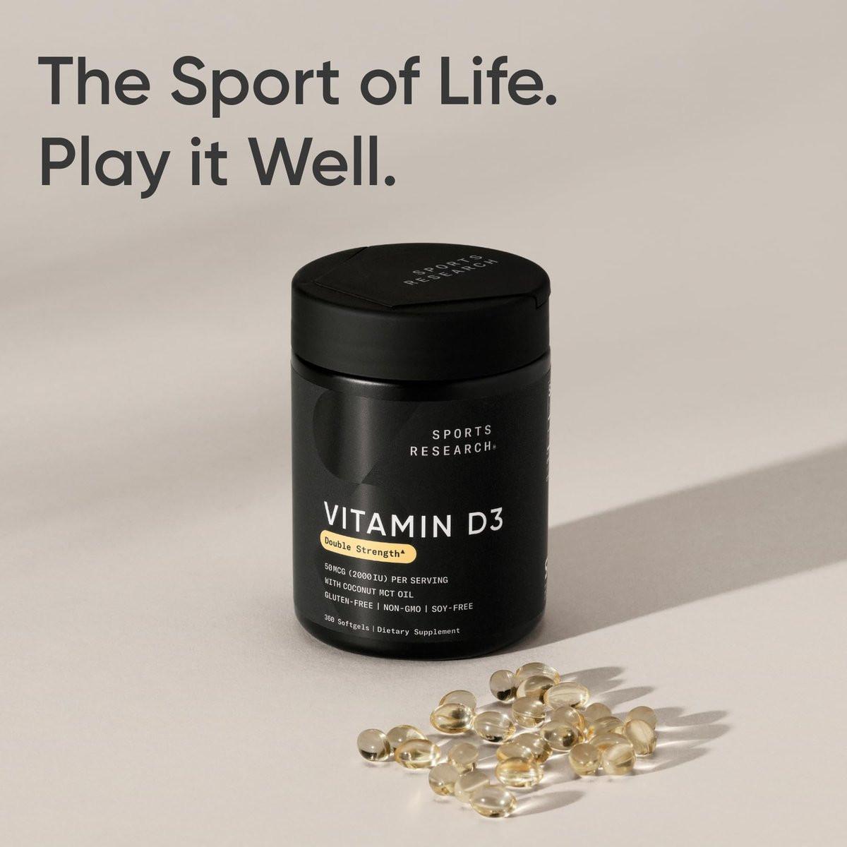 Sports Research Vitamin D3 2000 IU with Coconut MCT Oil - Double Strength Vitamin D Supplement - Non-GMO Verified, Gluten & Soy Free – 50mcg, 360 Liquid Softgels - görsel 1