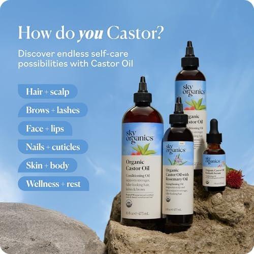 Sky Organics Castor Oil Organic - Volumizing Hair Oil - Scalp, Lashes, Brows - Pure Castor Oil Cold Pressed - Natural Conditioner - Omega Fatty Acids, Vegan - Beauty, Hair Care, & Self Care - 16oz - görsel 8
