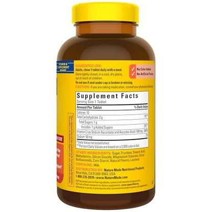 Nature Made Chewable Vitamin C 500 mg, Dietary Vitamin C Supplement for Immune Support, 150 Tablets, 150 Day Supply