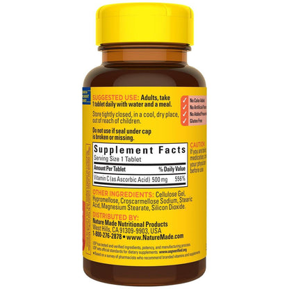 Nature Made Vitamin C 500 mg Tablets, Dietary Supplement for Immune Support, 100 Tablets, 100 Day Supply