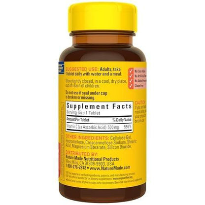 Nature Made Vitamin C 500 mg Tablets, Dietary Supplement for Immune Support, 100 Tablets, 100 Day Supply