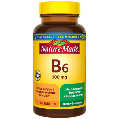 Nature Made Vitamin B6 100mg, B6 Vitamins for Energy Metabolism Support, 100 Tablets, 100 Day Supply