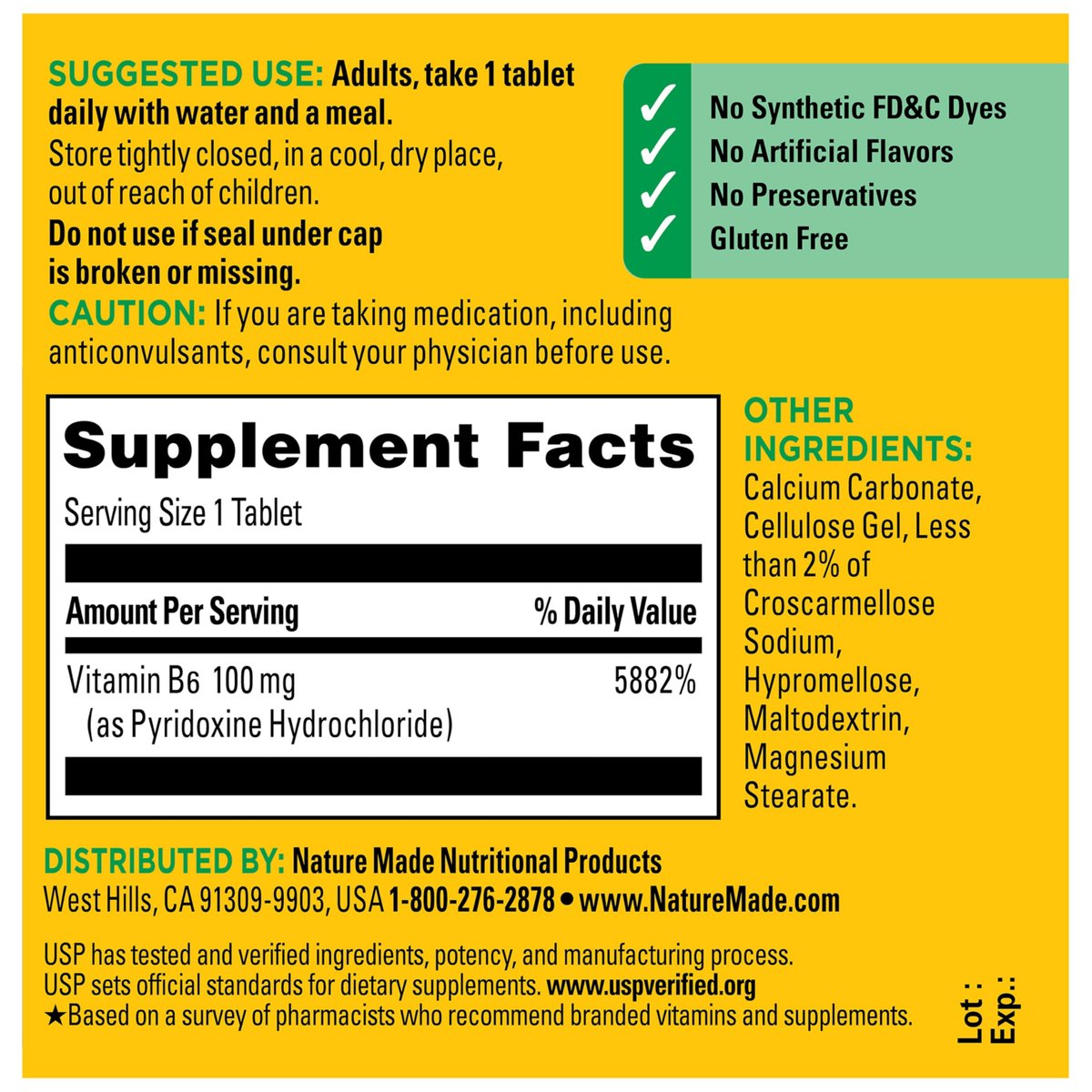 Nature Made Vitamin B6 100mg, B6 Vitamins for Energy Metabolism Support, 100 Tablets, 100 Day Supply - görsel 12