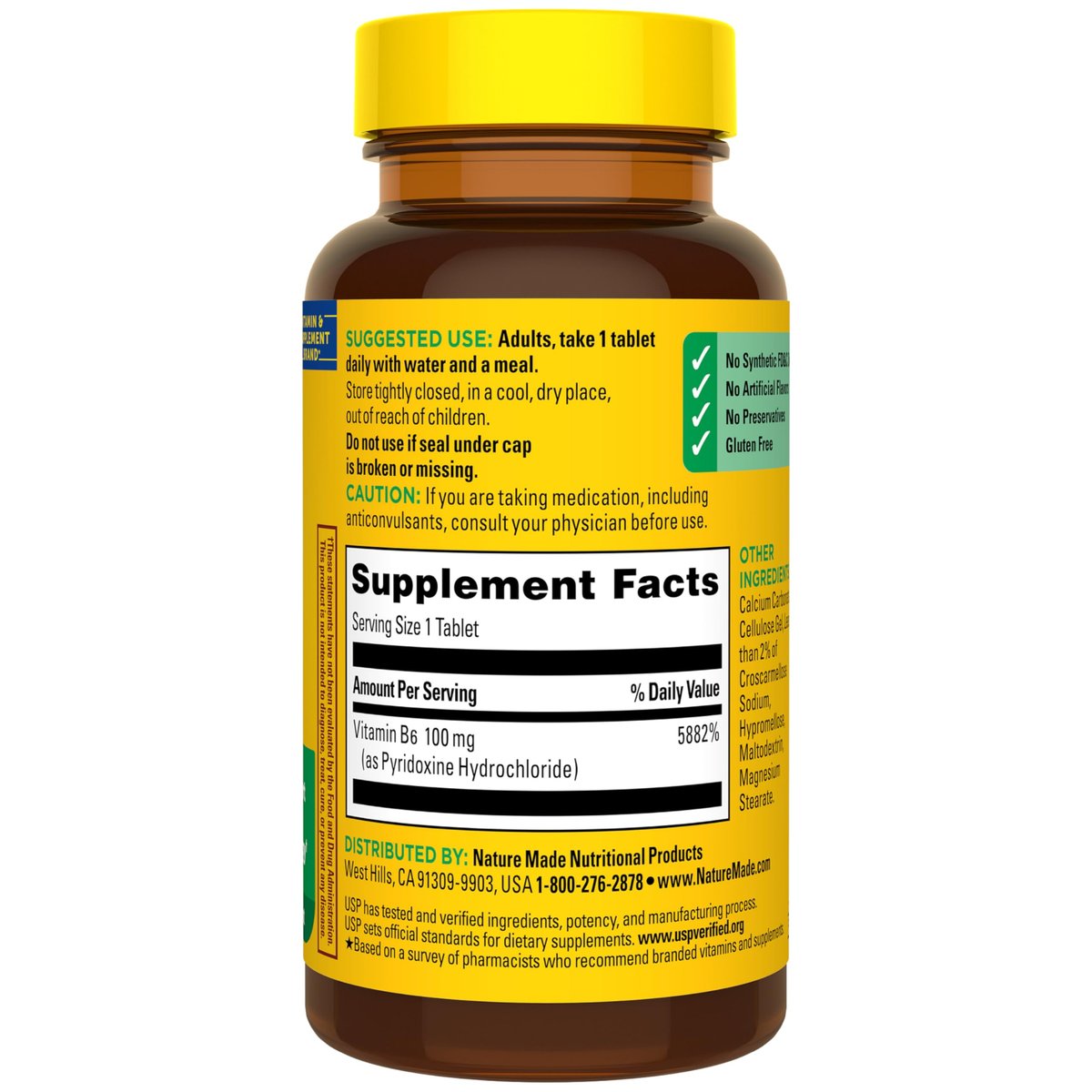 Nature Made Vitamin B6 100mg, B6 Vitamins for Energy Metabolism Support, 100 Tablets, 100 Day Supply - görsel 14