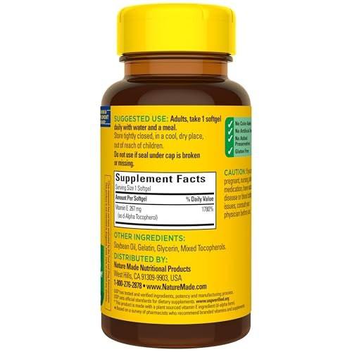 Nature Made Vitamin E 400 IU Softgels 267 mg d-Alpha, Dietary Supplement for Antioxidant and Skin Support, 100 Softgels, 100 Day Supply - görsel 1