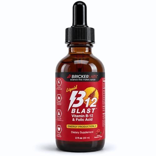 Bricker Labs B-12 Blast Liquid Vitamin B12 and Folic Acid Supplement, Support Energy Production, Great Tasting Liquid Vitamin B12 Dietary Supplement in Natural Raspberry Flavor, 2 fl oz - görsel 2