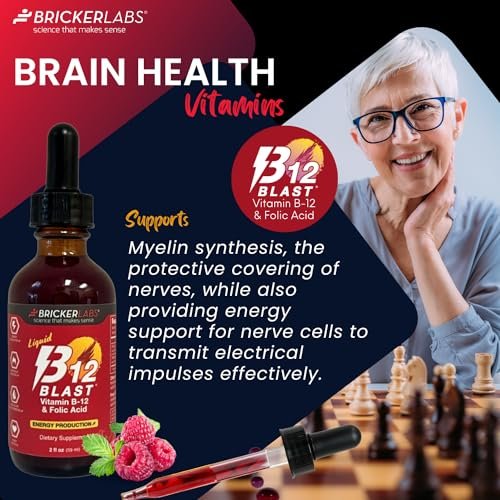 Bricker Labs B-12 Blast Liquid Vitamin B12 and Folic Acid Supplement, Support Energy Production, Great Tasting Liquid Vitamin B12 Dietary Supplement in Natural Raspberry Flavor, 2 fl oz - görsel 6