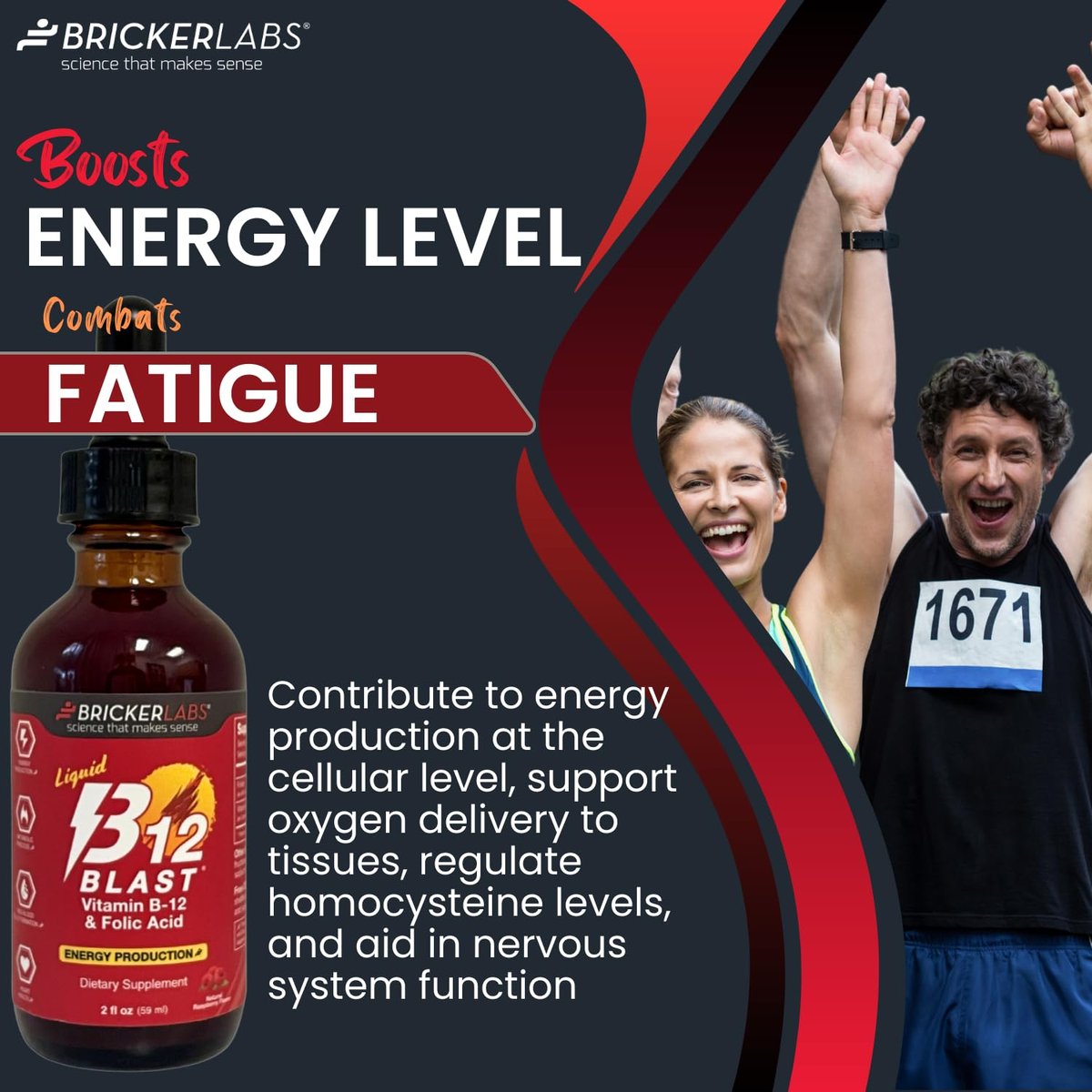 Bricker Labs B-12 Blast Liquid Vitamin B12 and Folic Acid Supplement, Support Energy Production, Great Tasting Liquid Vitamin B12 Dietary Supplement in Natural Raspberry Flavor, 2 fl oz - görsel 9