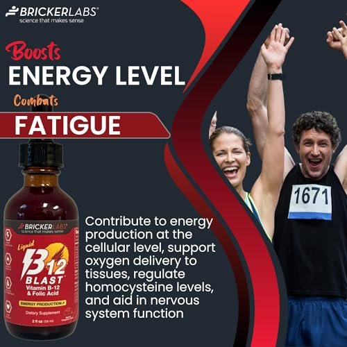 Bricker Labs B-12 Blast Liquid Vitamin B12 and Folic Acid Supplement, Support Energy Production, Great Tasting Liquid Vitamin B12 Dietary Supplement in Natural Raspberry Flavor, 2 fl oz - görsel 10