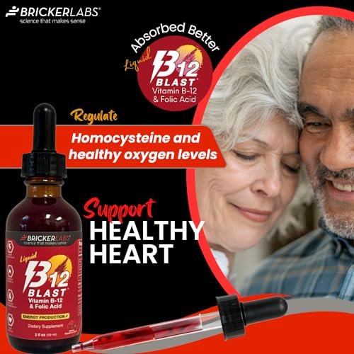 Bricker Labs B-12 Blast Liquid Vitamin B12 and Folic Acid Supplement, Support Energy Production, Great Tasting Liquid Vitamin B12 Dietary Supplement in Natural Raspberry Flavor, 2 fl oz - görsel 8