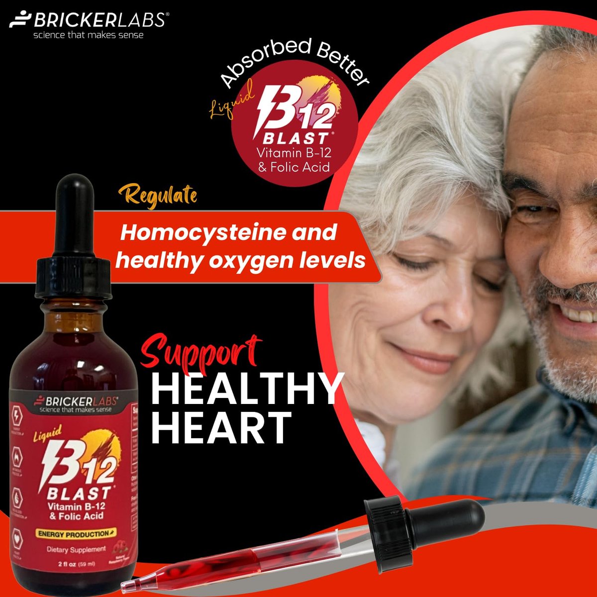 Bricker Labs B-12 Blast Liquid Vitamin B12 and Folic Acid Supplement, Support Energy Production, Great Tasting Liquid Vitamin B12 Dietary Supplement in Natural Raspberry Flavor, 2 fl oz - görsel 7