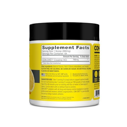 CON-CRET Creatine HCl Powder | Muscle, Cognitive, Cellular Energy Support | No Bloating or Cramps | USA Made & NSF Certified | Lemon Lime (64 Serving) - görsel 13