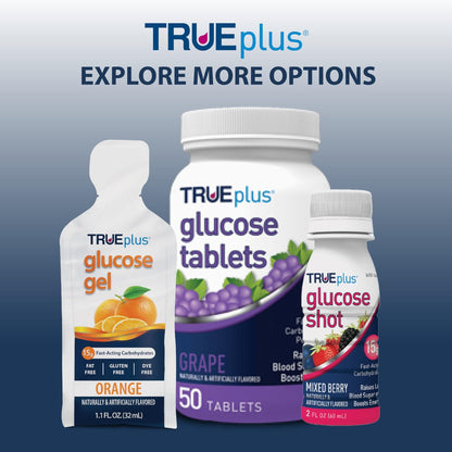 TRUEplus Glucose Gel Pouch, Fruit Punch Flavor, 15g Fast-Acting Carbohydrates Per Serving, Fat Free, Gluten Free, Boost Energy, 6 Pack