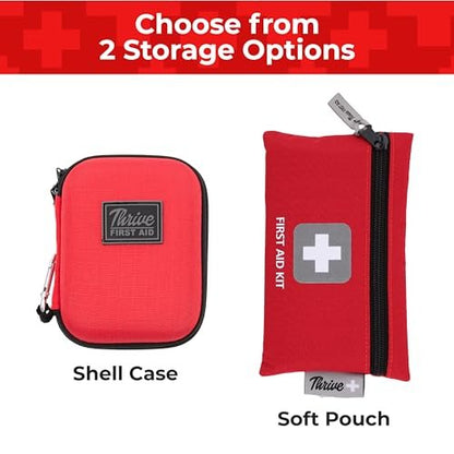 Thrive Mini First Aid Kit - Compact Travel Essentials Pack - Waterproof Camping Essentials Set - Portable Car First Aid Kit & Hiking Supplies Pouch - 66-Piece Set, Red Shell Case