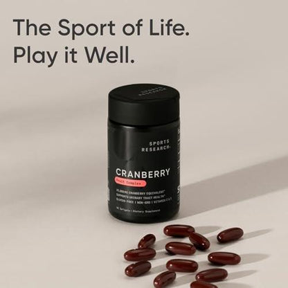 Sports Research® Cranberry Fruit Complex Supplement - Softgels for Urinary Tract Health Support - Made with Pacran® & Vitamins C & E - Non-GMO & Gluten Free - 90 Count