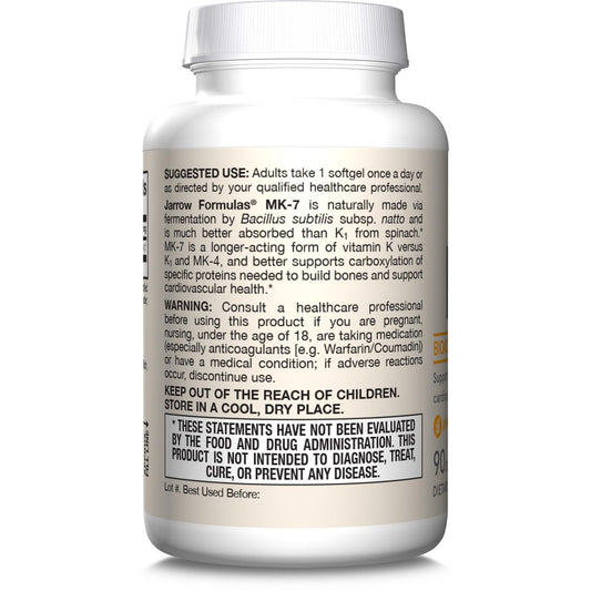 Jarrow Formulas MK-7 90 mcg - Bioactive Form of Vitamin K2 - 90 Servings (Softgels) - for Bone & Cardiovascular Health - Vitamin K2 MK-7 Dietary Supplement - Gluten-Free