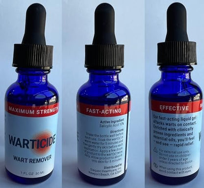 Liquid Wart Remover With 10% Salicylic Acid, Tea Tree & Cedar Leaf Oil - Max Strength Genital & Plantar Wart Treatment for Feet, Hands & Body - Made In USA - Freeze Off Alternative - 1 Fl Oz Dropper