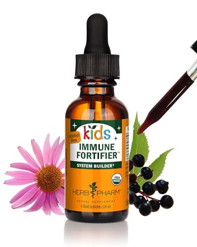 Herb Pharm Kids Immune Fortifier: Alcohol-Free Organic Immunity Supplement with Elderberry & Echinacea, Liquid Herbal Formula, 1 oz