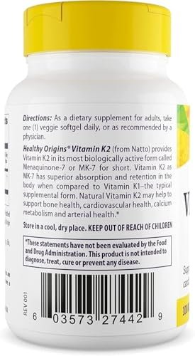 Healthy Origins Vitamin K2 100 mcg (MK-7, Non-GMO, Gluten Free, Cardiovascular Support, Bone Support), 60 Veggie Gels - görsel 5