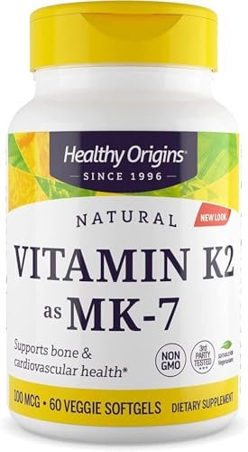 Healthy Origins Vitamin K2 100 mcg (MK-7, Non-GMO, Gluten Free, Cardiovascular Support, Bone Support), 60 Veggie Gels - görsel 1