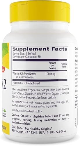 Healthy Origins Vitamin K2 100 mcg (MK-7, Non-GMO, Gluten Free, Cardiovascular Support, Bone Support), 60 Veggie Gels - görsel 3