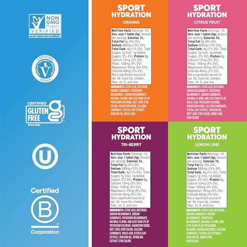 Nuun Sport Electrolyte Tablets with Magnesium, Calcium, Potassium, Chloride & Sodium, Gluten Free & Vegan, Mixed Flavors, 4 Pack (40 Servings Total) - görsel 2