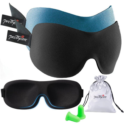 PrettyCare 3D Sleep Mask 2 Pack, Eye Mask for Side Sleeper 3D Contoured Sleeping Mask Blackout Out for Men - Blindfold Airplane with Ear Plugs, Night Masks with Travel Bag (Black & Blue)