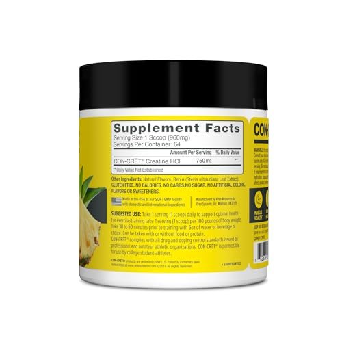 CON-CRET Creatine HCl Powder | Muscle, Cognitive, Cellular Energy Support | No Bloating or Cramps | USA Made & NSF Certified | Pineapple (64 Serving) - görsel 15