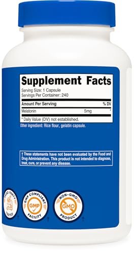 Nutricost Melatonin 5mg, 240 Capsules - 5mg Per Serving, Non-GMO, Gluten Free - görsel 9