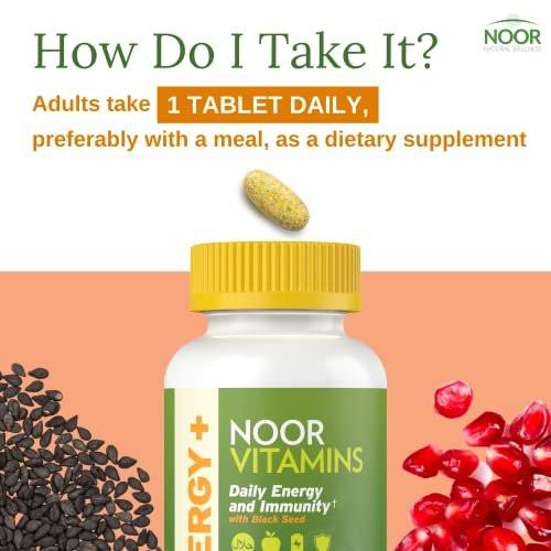 Noor Vitamins Energy+ Multivitamin; Halal Vitamin for Energy Production & Immunity, 26 Vitamins & Minerals, Black Seed, Dates, Honey, for Men & Women. Gelatin Free, 2 Month Supply - görsel 11