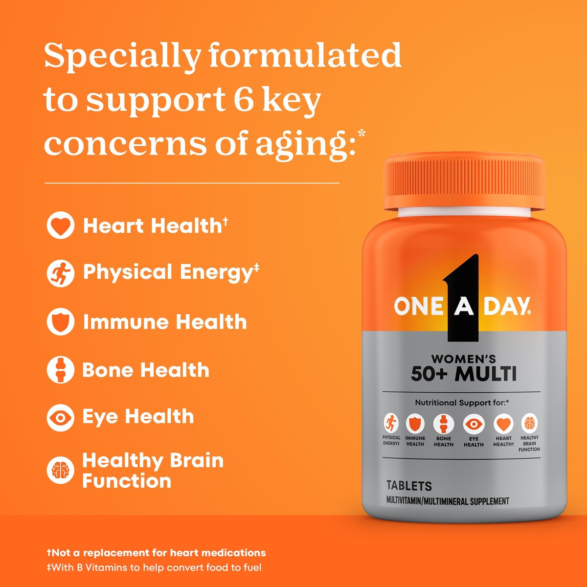 One A Day Multivitamin for Women 50 and Over Tablets, Womens Multivitamin 50 plus with Vitamins D, C, E, Zinc & Biotin, Daily Vitamins for Woman 50+, 100 Ct (Packaging May Vary) - görsel 6