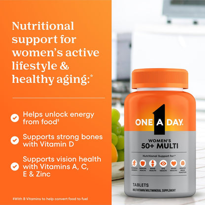 One A Day Multivitamin for Women 50 and Over Tablets, Womens Multivitamin 50 plus with Vitamins D, C, E, Zinc & Biotin, Daily Vitamins for Woman 50+, 100 Ct (Packaging May Vary)